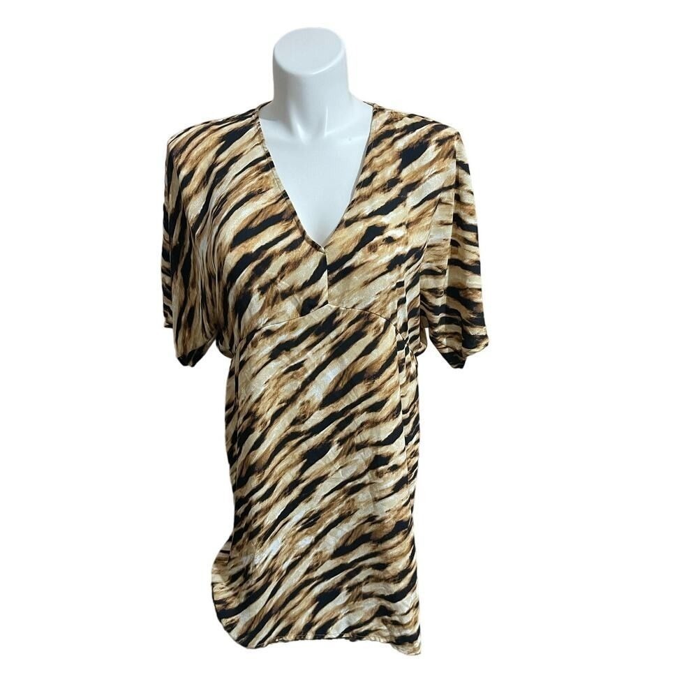 LEITH Tigeress Plus Size 1X Mini Dress - Deep V-Neck Urban Jungle‎ Animal Print